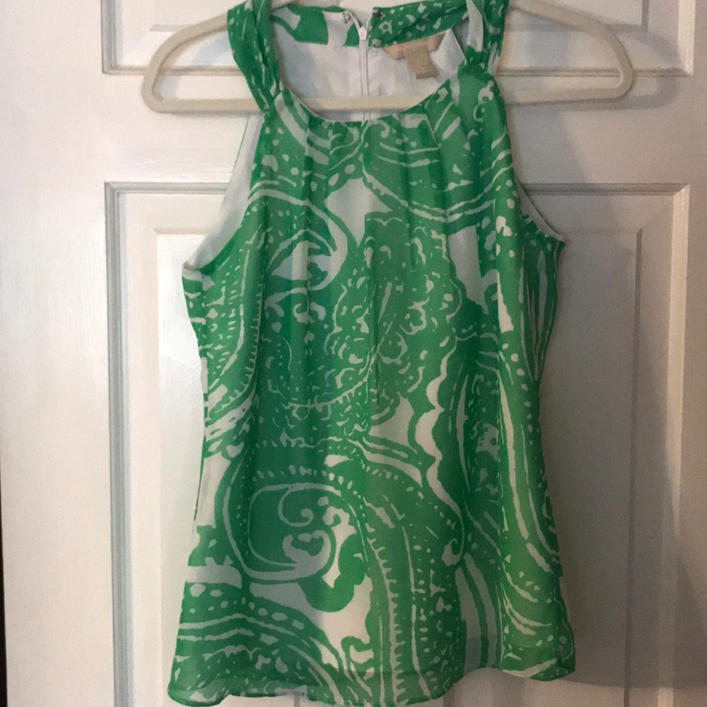 Green and White Print Tank